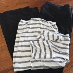 White knit top and grey yoga pant